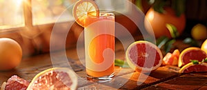 Glass of Orange Juice With Sliced Grapefruits
