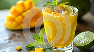 Glass of Orange Juice With Sliced Mangoes