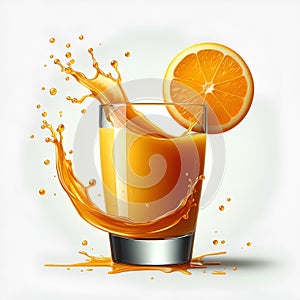 glass with orange juice with orange juice splash isolated on white background