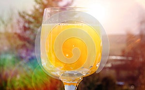 Glass of orange juice in the sunlight