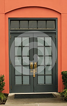 Glass-paneled double door