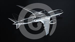 Glass Passenger Plane 787 on Black Carbon Background.