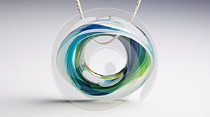 Glass Pendant Necklace With Swirling Blue And Green Design