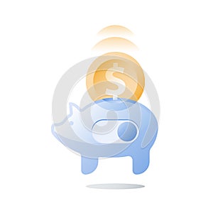 Glass piggy bank, long term investment strategy, fund raising, value increase, pension savings, more money