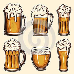 Glass pilsner beer set collection vector illustration