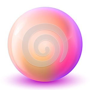 Glass pink and blue ball or precious pearl. Glossy realistic ball, 3D abstract vector illustration.