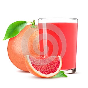 Glass of pink grapefruit juice isolated on white