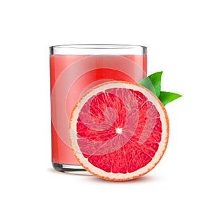 Glass of pink grapefruit juice  on white