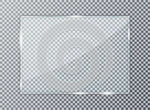 Glass plate on transparent background. Acrylic and glass texture with glares, light and reflection. Realistic transparent glass