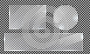 Glass plate on transparent background, clear glass showcase, realistic window mockup,