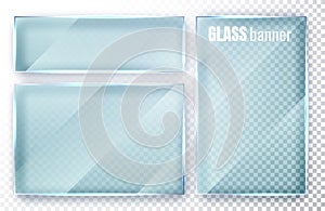 Glass plates set. Glass banners on transparent background. Flat glass clear window. Vector illustration