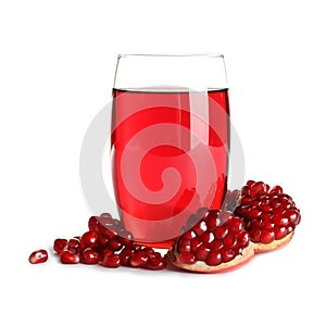 Glass of pomegranate juice and fresh fruits