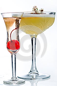 Glass of porn star martini on white background