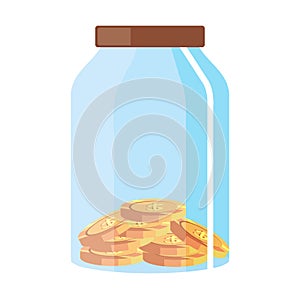 Glass pot with coins