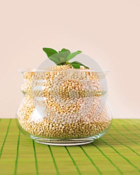 Glass pot filled with quinoa