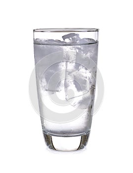 Glass of pure water with ice cubes. Isolated on white background