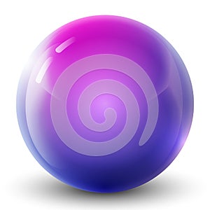 Glass purple ball or precious pearl. Glossy realistic ball, 3D abstract vector illustration highlighted on a white background.