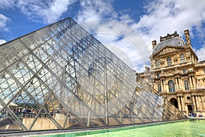 Glass Pyramid and Louvre Royal Palace.