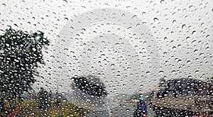 glass rain drops road traffic weather rainy season heavy rain storm