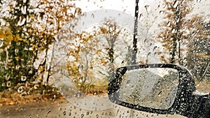 Glass rain road autumn winter driving