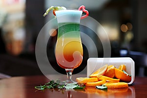 Glass of rainbow cocktail photo