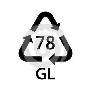 glass recycling code GL 78, silver mixed, silver backed glass symbol, ecology recycling sign, identification code