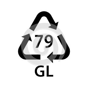 glass recycling code GL 79, gold mixed, gold backed glass symbol, ecology recycling sign, identification code, package