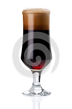 Glass of red beer foam. lager beer in a glass beaker with fresh