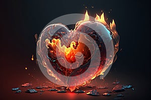 glass red burning heart on fire. Generative AI