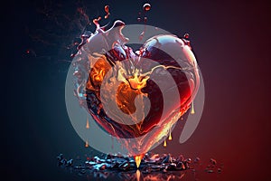 glass red burning heart on fire. Generative AI