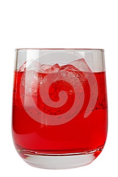 Glass of red drink with ice