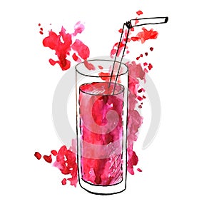 Glass with red fruit juice