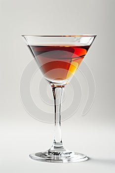 A glass of red liquid in a tall, thin glass