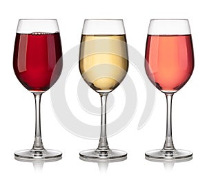 Glass of red, rose and white wine