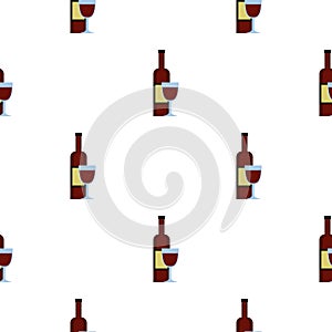 Glass of red wine and a bottle pattern seamless