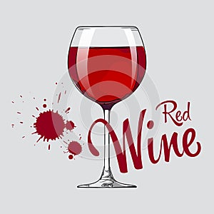 A glass of red wine. Drops of wine. Vector illustration