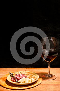 Glass of red wine and food pairing