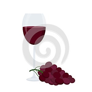 A glass of red wine with grapes. Vector illustration isolated