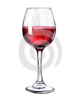 Glass of wine isolated on white background, watercolor illustration