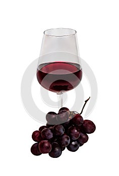 Glass red of wine and purple grapes isolated