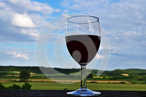 Glass of red wine in rural Hungary