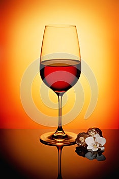 Glass with red wine on the sepia background