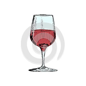 A glass of red wine Vintage Hand Drawn Sketch Vector illustration.