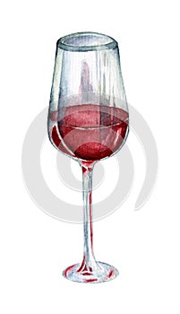 A glass of red wine. Watercolor illustration of an alcoholic drink.