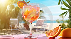 glass of refreshing aperol spritz cocktail with background
