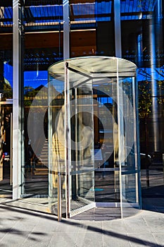 Glass Revolving Door on Modern Office Building