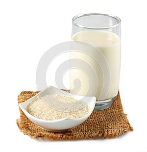 Glass of rice milk with rice