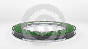 Glass ring with grass on white background with shadow and caustics