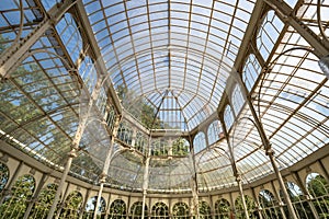 Glass roof of Crystal Palace in the Retiro Park, Madrid, Spain.