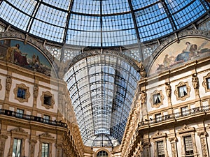 Glass roof of the Galleria Vittorio Emmanuele in Milan, Italy